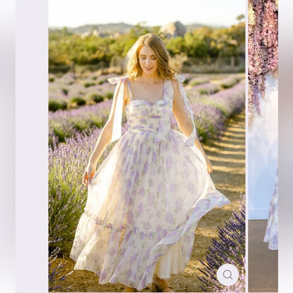morning lavender debra purple & white floral sweetheart bow detil maxi dress - Picture 10 of 16